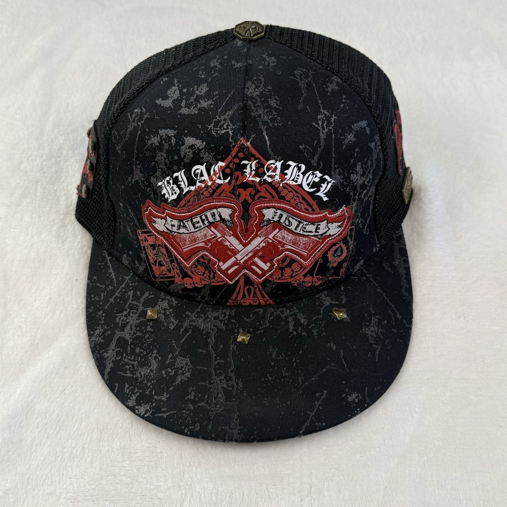 Blac Label Premium Trucker Hat Snapback Black Red Studded Mesh Y2K Streetwear